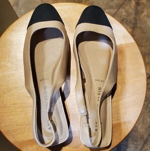 Anne Klein Beige and Black Slingback Flats